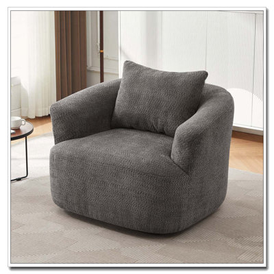 Chenille Upholstered Swivel Barrel Sofa Chair with a Throw Pillow for Living Room, Bedroom