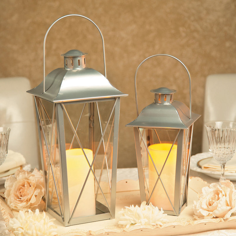 15.9'' H Metal Tabletop Lantern, Silver
