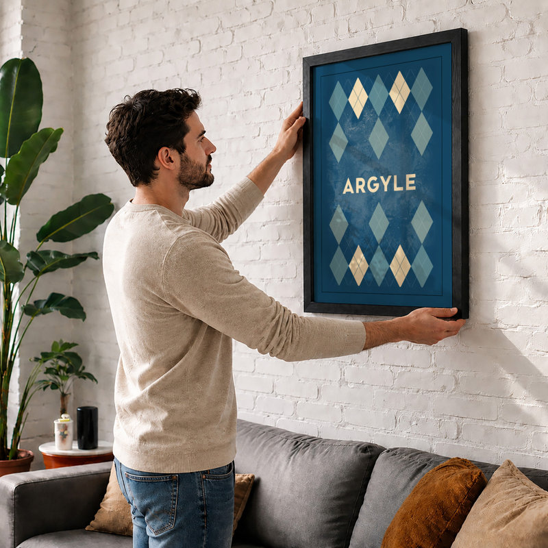Argyle Pattern Geometric - Framed Print, Black, A3 - 42.0 x 29.7 cm