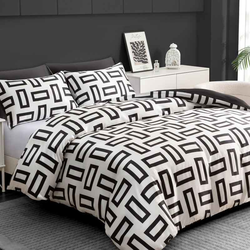Premium Reversible Duvet Cover Set with Zipper Closure and Corner Ties, Kingsize Duvet Cover + 2 Standard Pillowcases