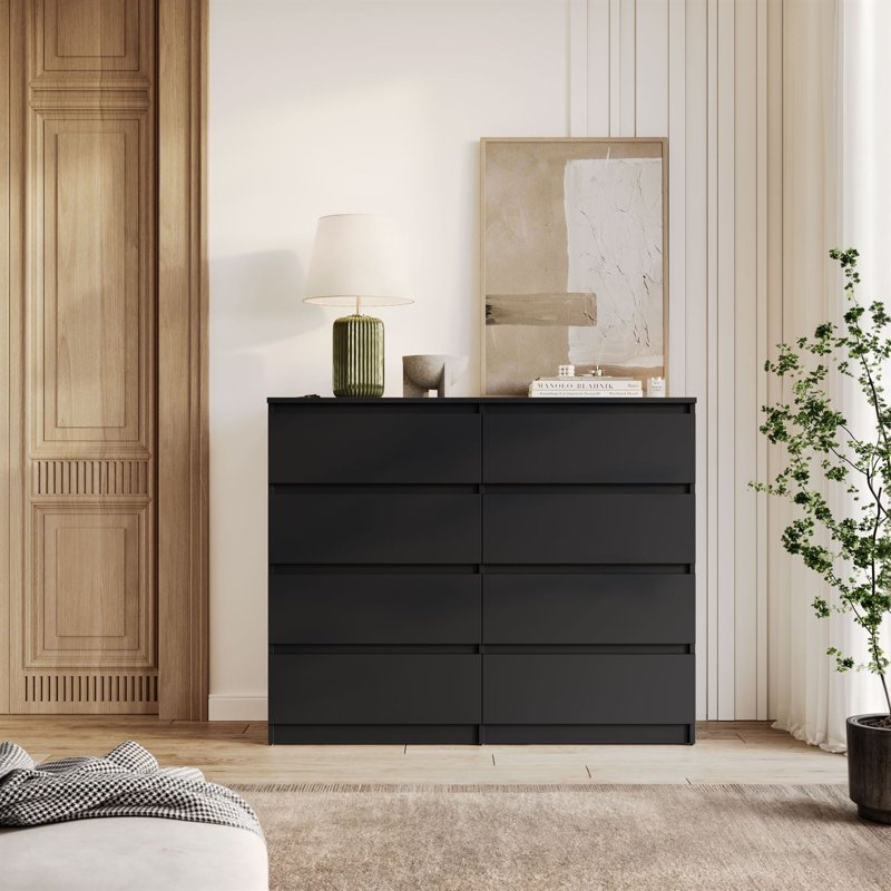 120 cm W Chest of 8 Drawers, Black
