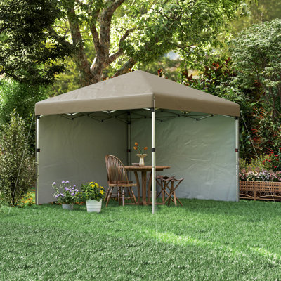 3 X 3m Khaki Pop Up Gazebo, Upf 30+ Height Adjustable Party Tent With 2 Removable Sidewalls, Leg Weight Bags And Wheeled Carry Bag For Garden Patio Outdoor Events