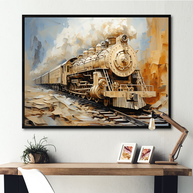 Rêve de train rétro blanc sur toile, Cadre flottant noir, H 24 po x l 32 po x P 1 po