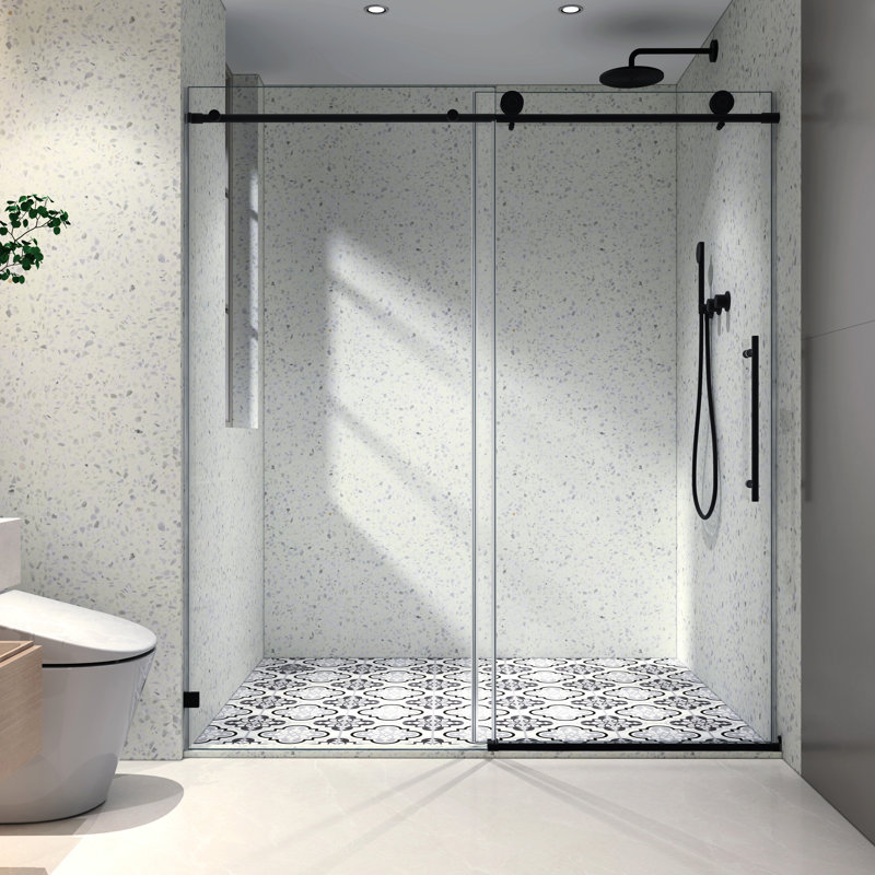 Matte Black Shower Door 6076, 70Mm Stainless Steel Pulleys, , Nano Clean, Tempered Glass, Bathroom Charming Addition 304 Adjustable Easy Safe For