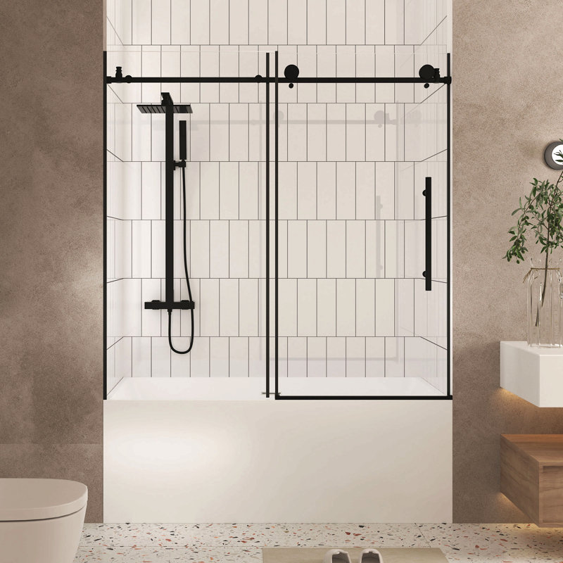 Frameless Shower Door, 1/4 "(6 Mm) Clear Tempered Glass, Explosion Proof Film, Stainless Steel Handle, Left Hand/Outswing