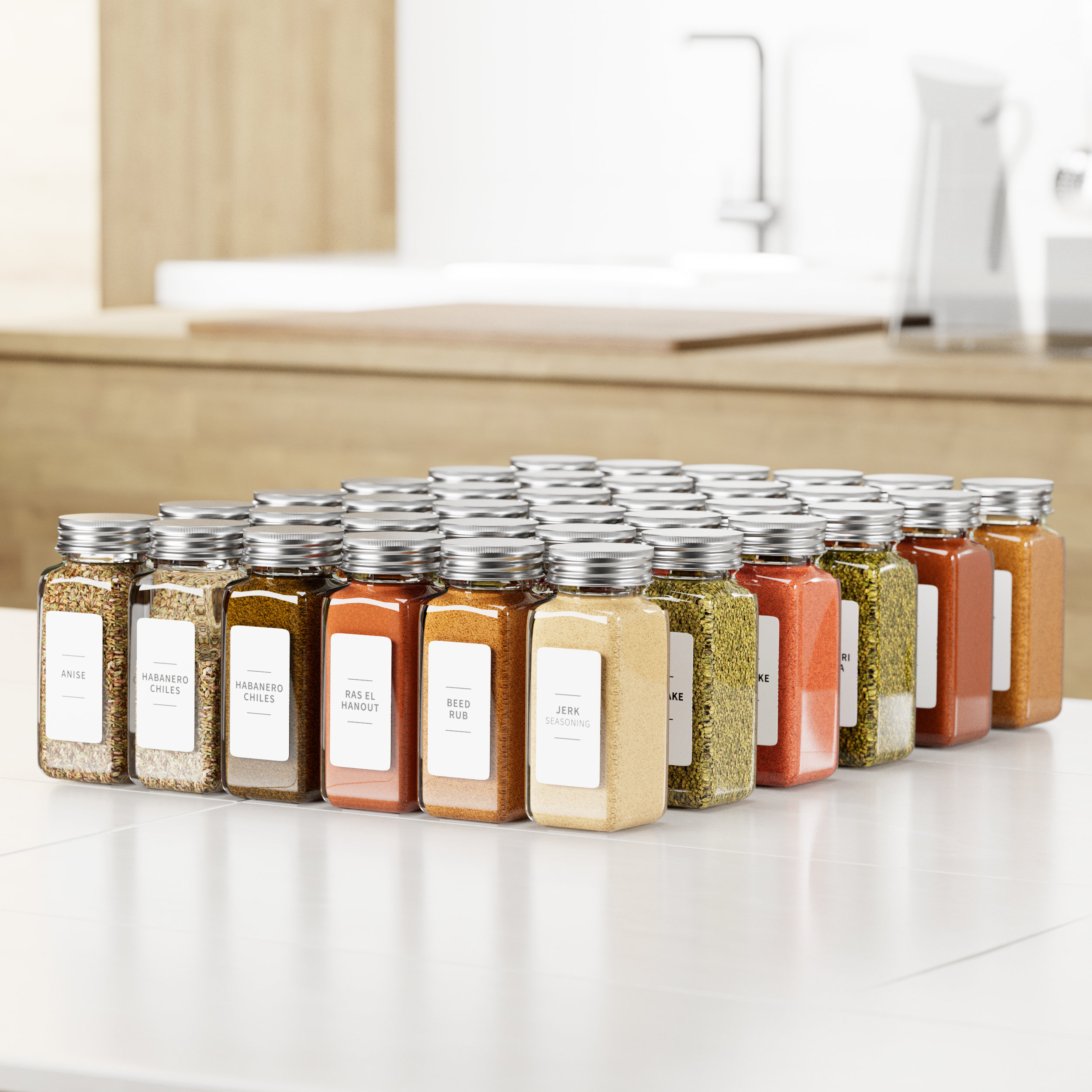 SpaceAid 36-Piece 4oz Glass Spice Jars with Labels and Funnel
