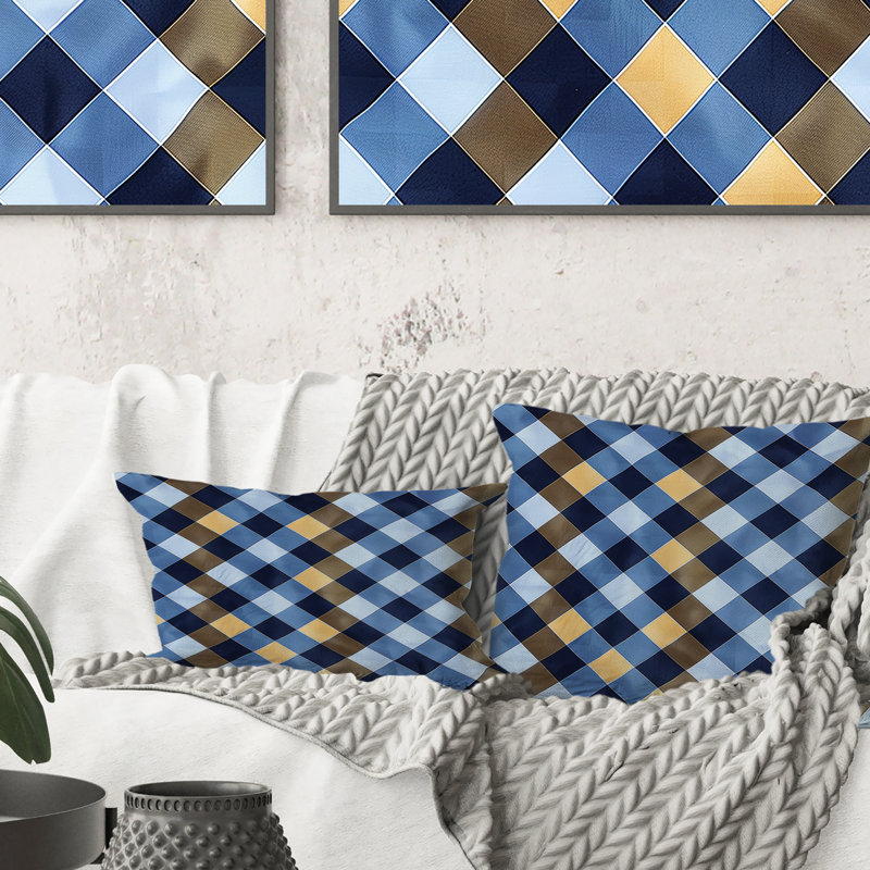 Imprimé vichy bleu et jaune II - coussin lombaire moderne