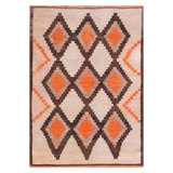 Lovely Ivory Color & Special Rhombus Details Geometric Design Antique Navajo Rug