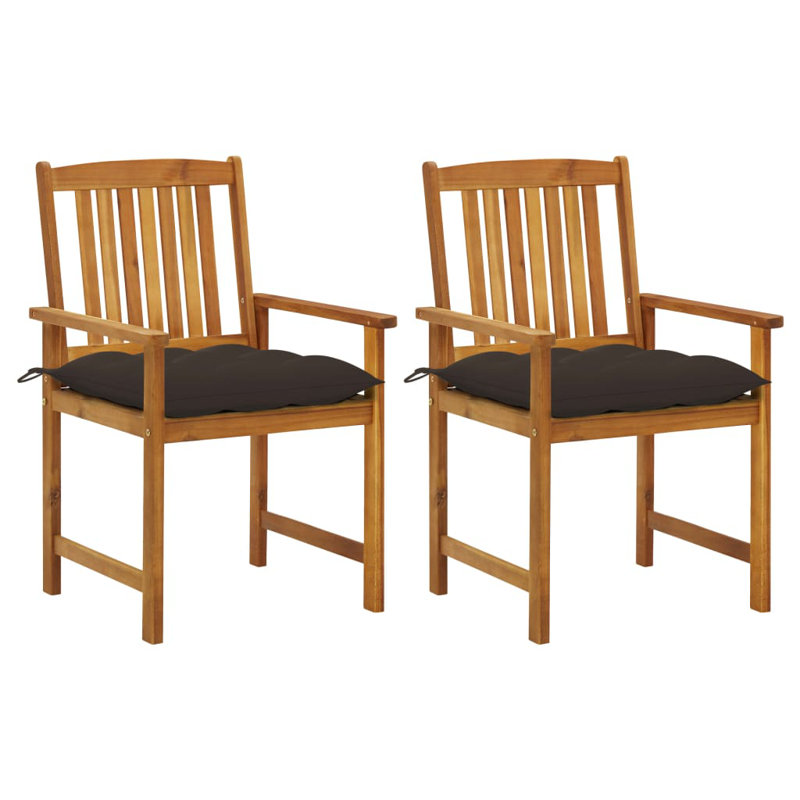 2 chaises de patio avec coussins vidaXL en bois d'acacia massif, Brun foncé, Natural