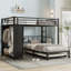 Lit superposé double au-dessus de simple avec garde-robe intégré, lit superposé en métal avec lit gigogne, bureau pliable, échelles, conception à réduction de bruit, noir-1606077631