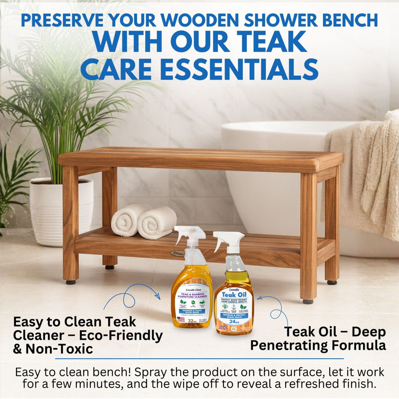 Banc de douche / de jardin en teck naturel EcoDecors Elegant Hauteur en pouces