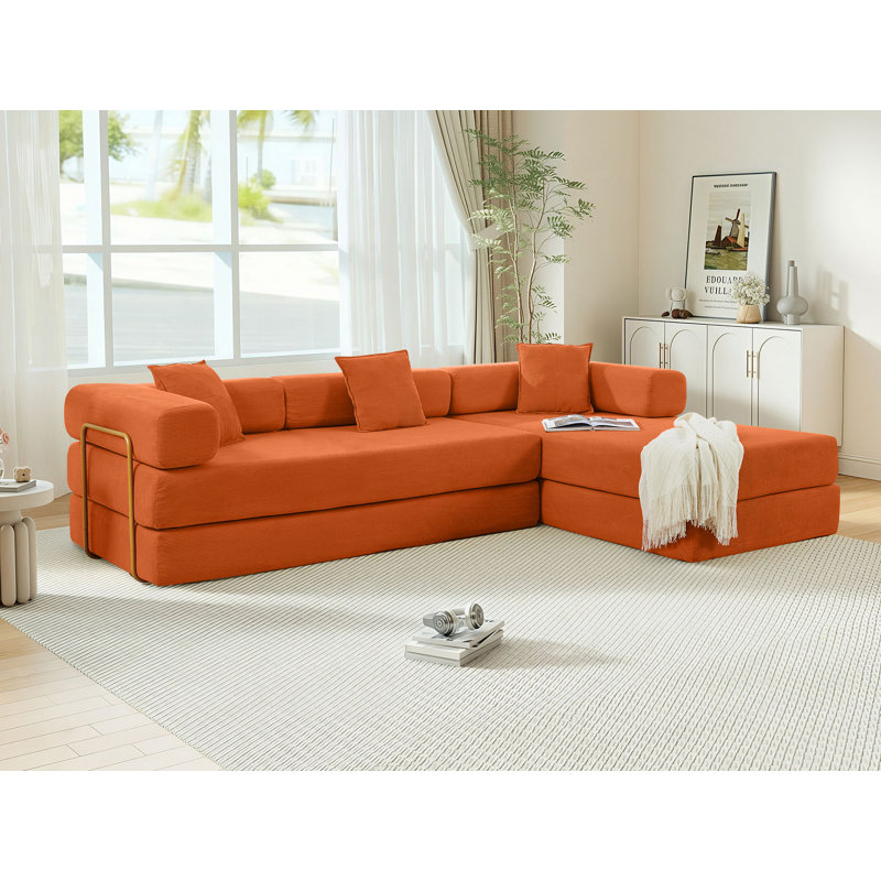 Hartwig Boneless 108" Oversized Modular Sleeper Sectional Compression Sofa Bed with Reversible Chaise, No-Assembly Floor Couch