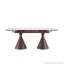 Table de salle à manger extensible à plateau en pierre: plateau de table en marbre blanc avec pieds en métal de couleur noyer. Une table de salle à manger rectangulaire d'inspiration moderne et luxueuse pour la maison, pouvant accueillir de 4 à 8 personnes.-129390097