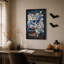 Impression sur toile, crâne floral bleu avec lys blancs et rose d'Halloween-1437516492