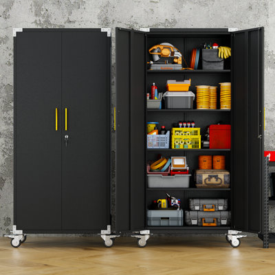 Steel Tall 71" Garage Storage Cabinet with Locking Doors ,Rolling Wheels and Adjustable Shelves