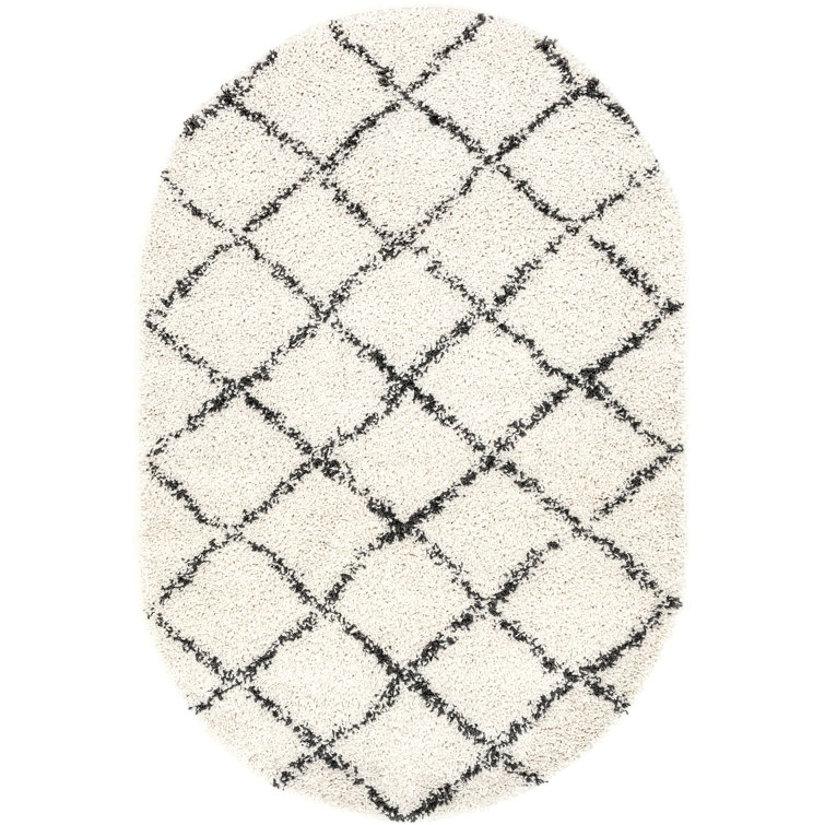 Mansel Trellis Area Rug for Living Room Bedroom Dining Room, Off White/Charcoal