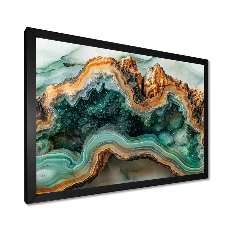 Agate et pierre émeraude dans la glissade en bois II - impressions sur toile Agate, H 24 po x l 32 po, Cadre simple