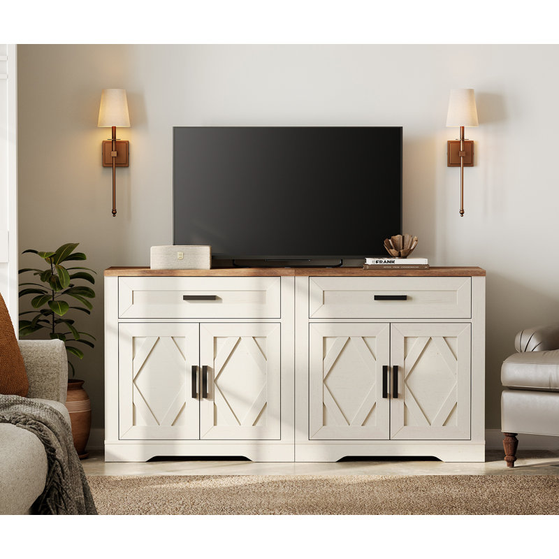 Laziza 2-In-1 TV Stand For Up To 75" Tvs,Farmhouse Entertainment Center With Storage Barn Door Cabinet,TV Console Table With Media Cabinet And Drawers For Living Room,Bedroom,
