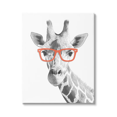" Monochrome Giraffe Portrait Wearing Red Glasses Design " by Annalisa Latella