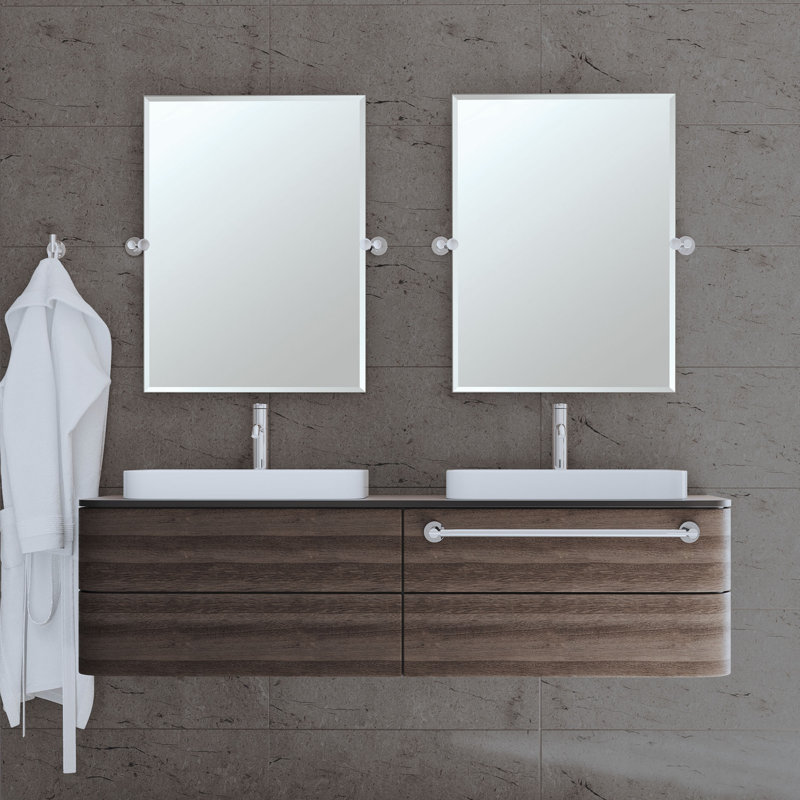 Channel 31.5"H Wall Mounted Frameless Rectangle Mirror | Pivoting (Tilting) Bathroom Vanity Mirror, Chrome