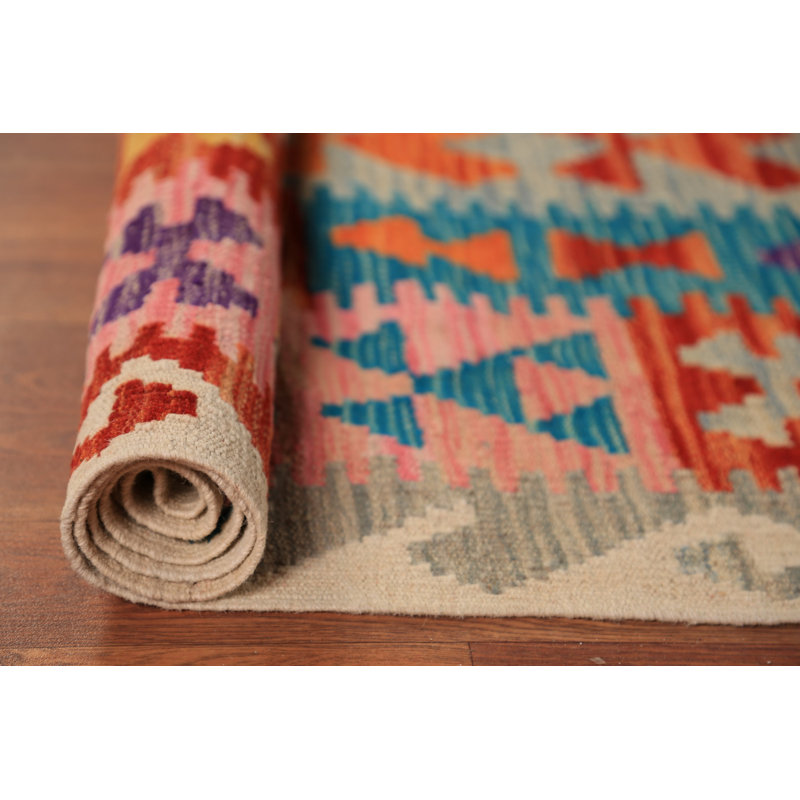 Tapis oriental géométrique en laine Kilim 8 x 11