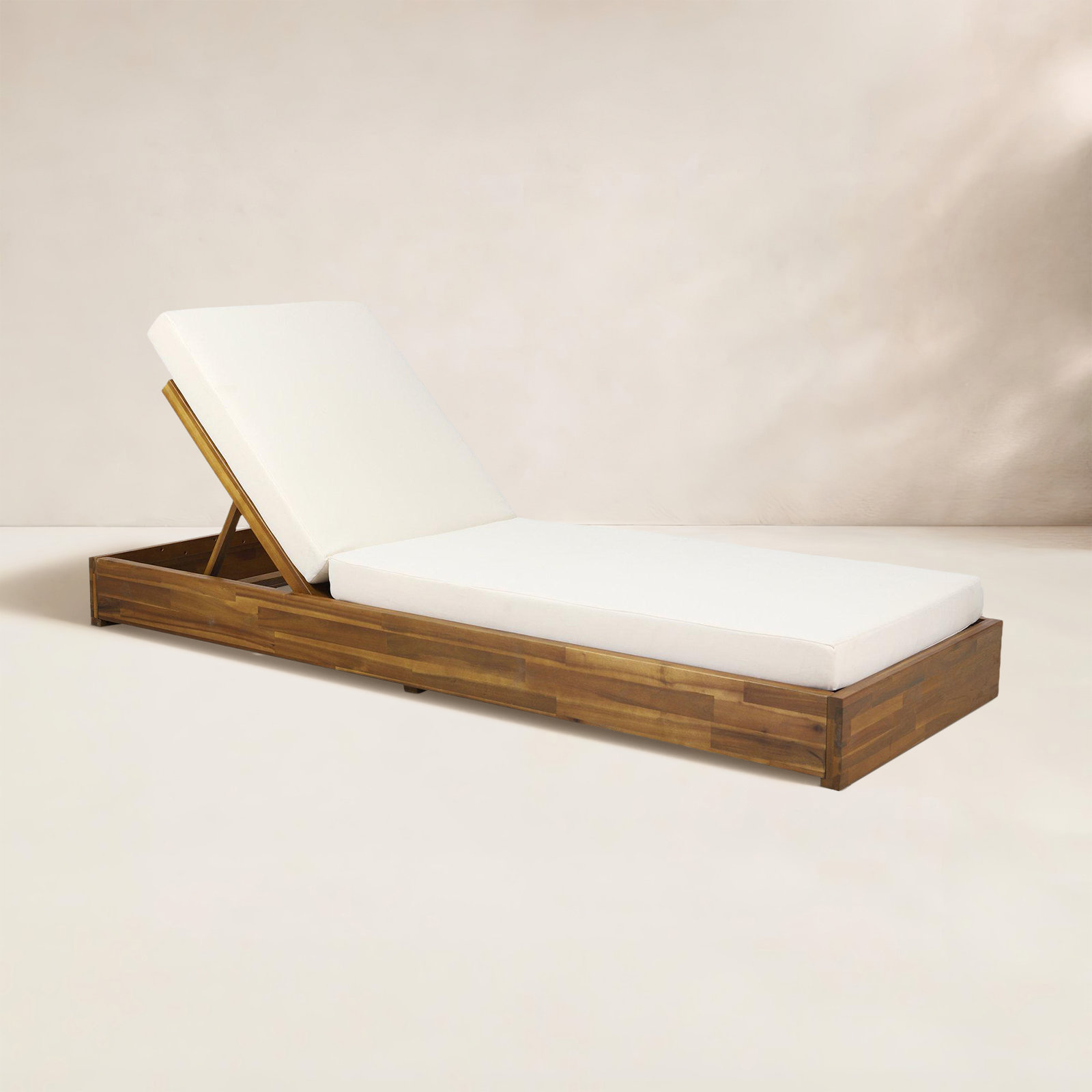 Donnie 30" Acacia Patio Chaise Lounge Set, Cream Cushion/Teak Frame, Set of 4