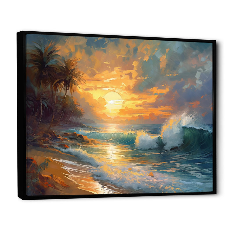 Jaune et bleu bord de mer sérénité - impressions sur toile de plage, H 12 po x l 20 po x P 1 po