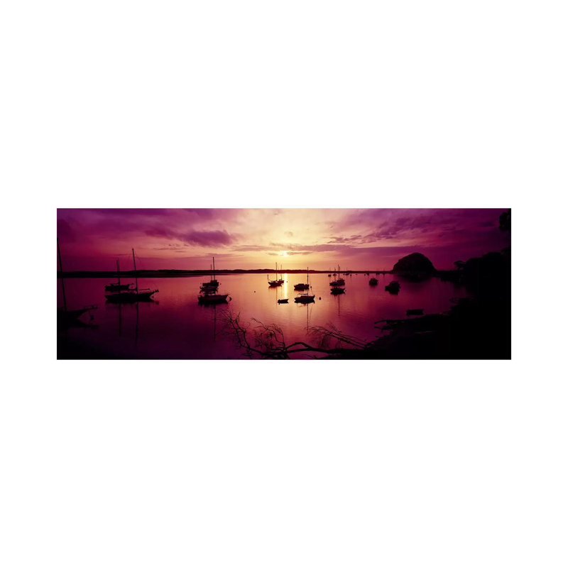 Boats In The Sea, Morro Bay, San Luis Obispo County, California, USA - Wrapped Canvas Panoramic Print