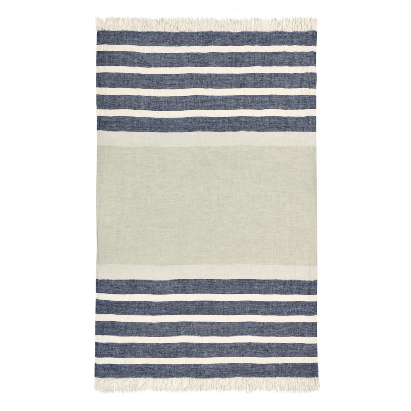 Crawford Hand Woven Throw Blanket, Blue Linen Striped