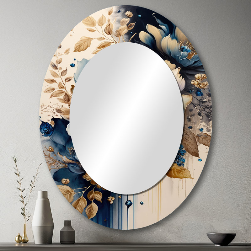 Miroir mural bleu et doré Floral Bunch III - Bleu, 43 po x 33 po