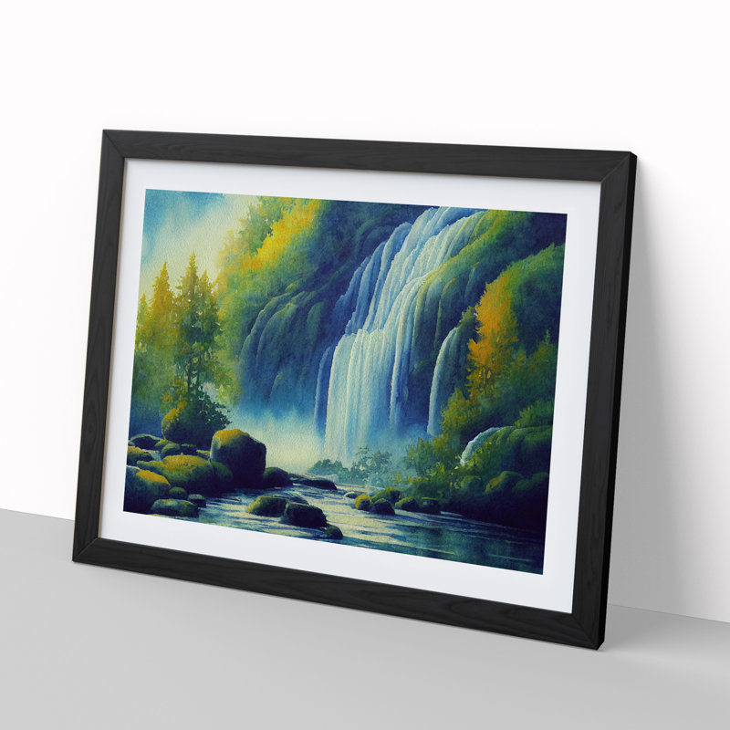Lush Waterfall Vol.4 - Single Picture Frame Painting, 46cm H x 64cm W x 2cm D, Black