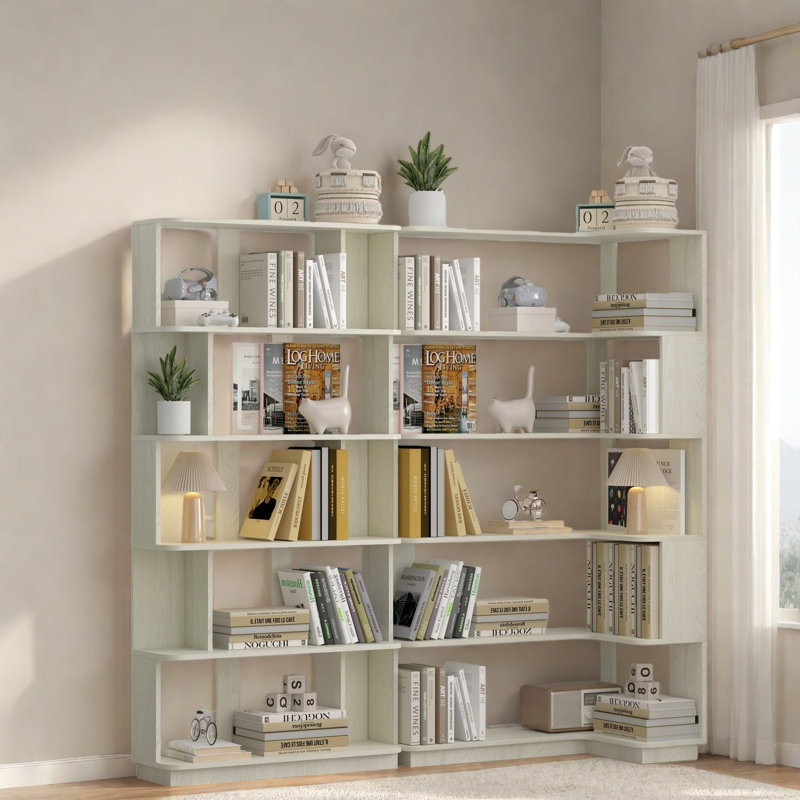 Space-saving Wood Bookcases, Extendable White Oak Mdf, Modern Home Storage