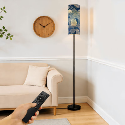 Floor Lamp  Seashell Ocean Waves Nautical Blue White Tones Dimmable Modern Standing Lamp with Remote Control Footswitch Bulb Lampshade Tall Pole Corner Lamp for Living Room Bedroom Office