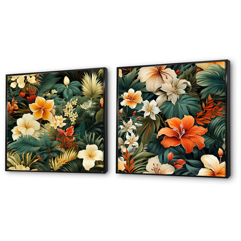 Loda - Ensemble de 2 décorations murales Bouquets assortis, Cadre noir, H 36 po x l 73 po x P 1,5 po