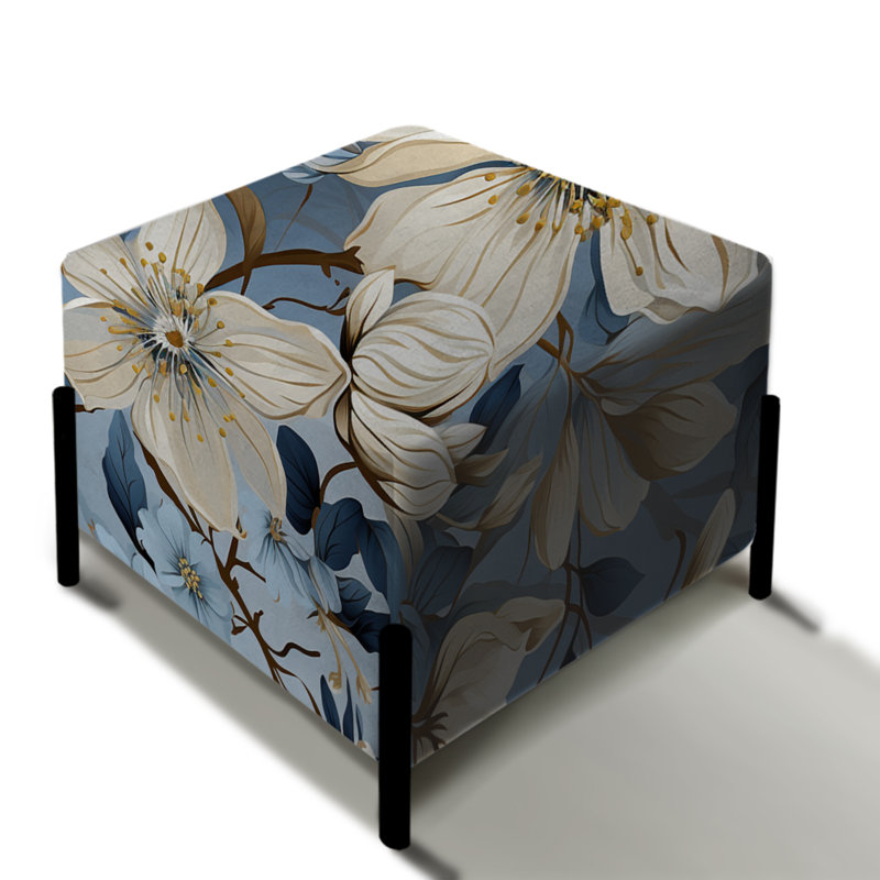 Blue Retro Finesse Floral Pattern II - Floral Square Ottoman