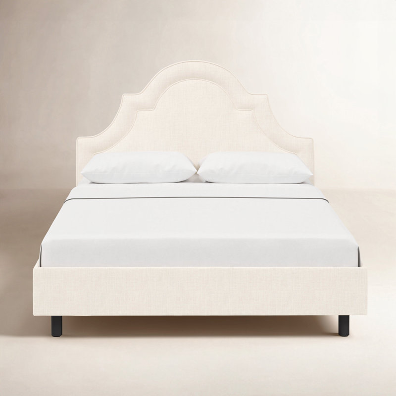 Knipe Upholstered Unfinished Scalloped Bed, Full, Classic Talc Linen