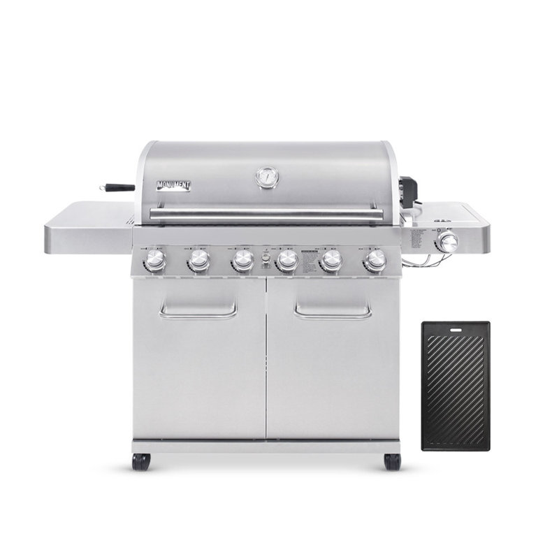Barbecue au propane en acier inoxydable 6 + 1 brûleur avec plaque de cuisson Monument 77352