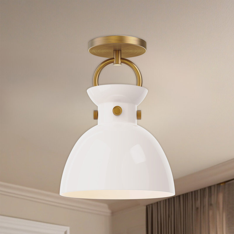 Tinka Glass Semi Flush Mount, Aged Gold, Glossy Opal