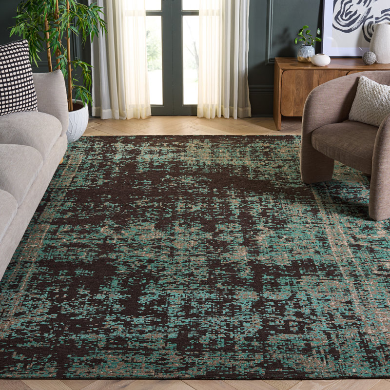 Tapis bleu / brun à motif abstrait Khemis, Rectangle 8 pi x 10 pi