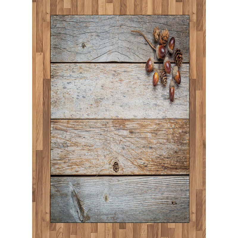 Wooden High Density Long Fiber Poly Threads Decorative Area Rug Carpet, Rectangle 4' x 5'8"
