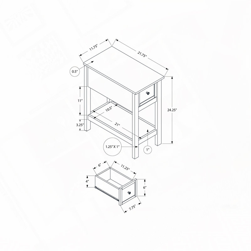 Table de bout avec rangement Dairen, Gris délavé