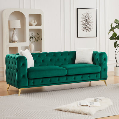 Chesterfield-Style Tufted Velvet Sofa with Metal Legs