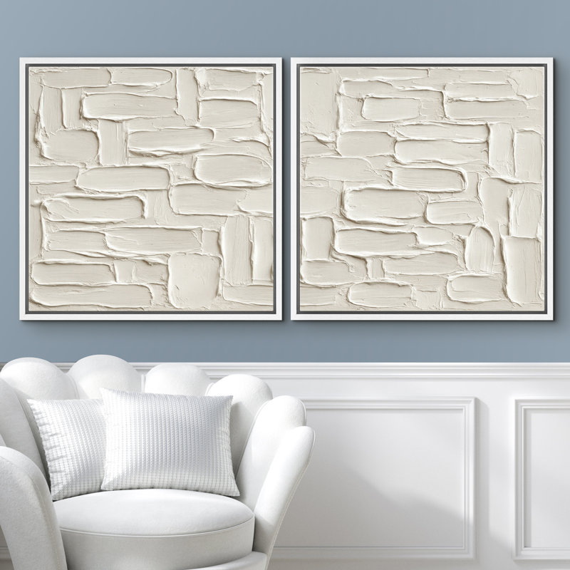 Motif de blocs de pierre blanche, reproduction d'art sur toile encadrée dans la chambre principale, H 24 po x l 24 po, Blanc