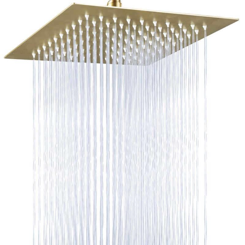 12-Inch High Pressure Rainfall Shower Head High Flow Stainless Steel Shower Head, Brushed Gold, Square, 12"