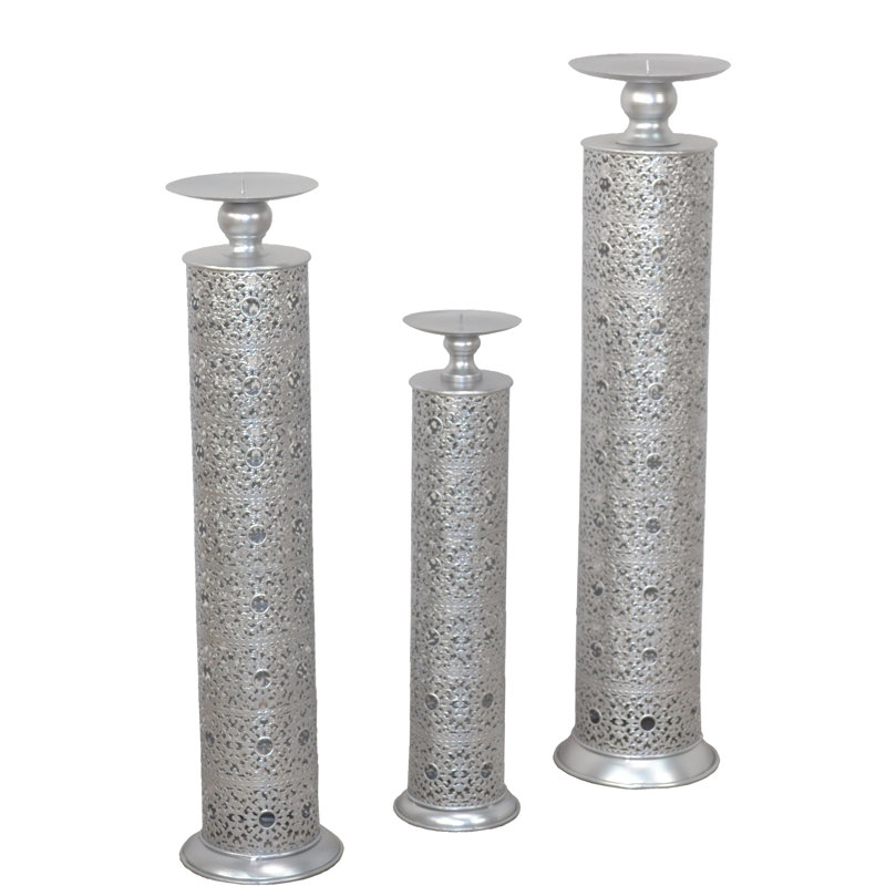 3-piece Metal Candle Holder Set, Matt brushed nickel