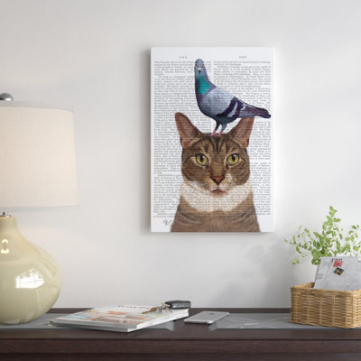 «Cat with Pigeon on Head I», impression sur toile