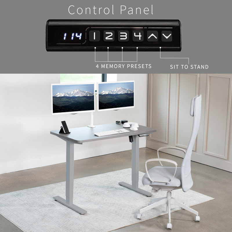 White Adjustable Height Electric Standing Desk with Wood Top