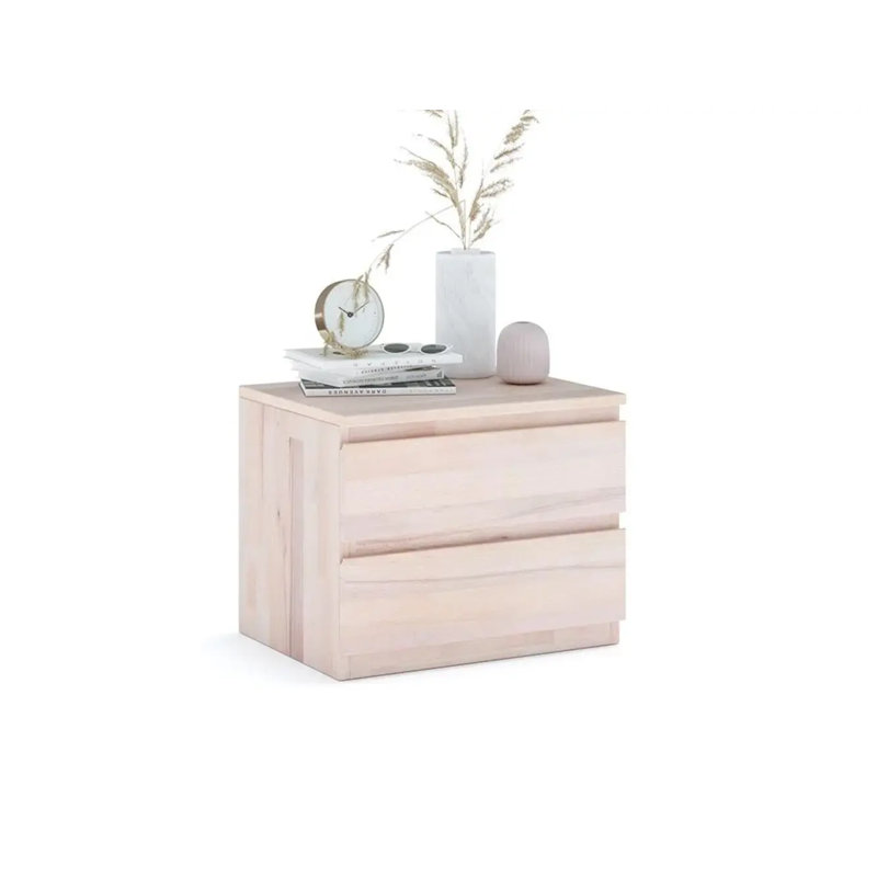 19.7'' W Solid Wood Nightstand, Beige