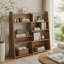 Bibliothèque extensible en forme de L, tablette de rangement en bois réglable à 4 niveaux, extensible jusqu'à 119 cm (47 pouces) pour les coins et les petits espaces-1850964886