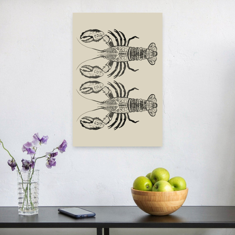 Paire de homard dessiné, impression d'art classique rustique sur un homard, H 24 po x l 16 po